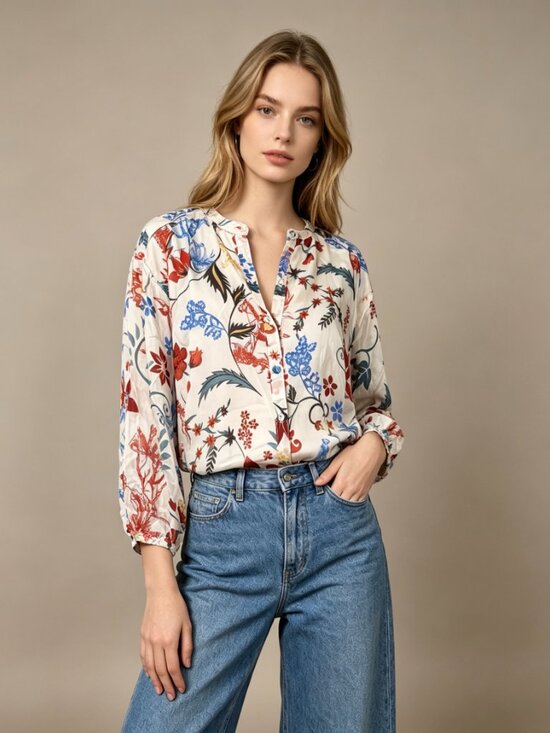 Johnny Was Tops - NWOT JOHNNY WAS Hanns Floral Silk Tunic Bohemia SHIRT Blouse Sz S